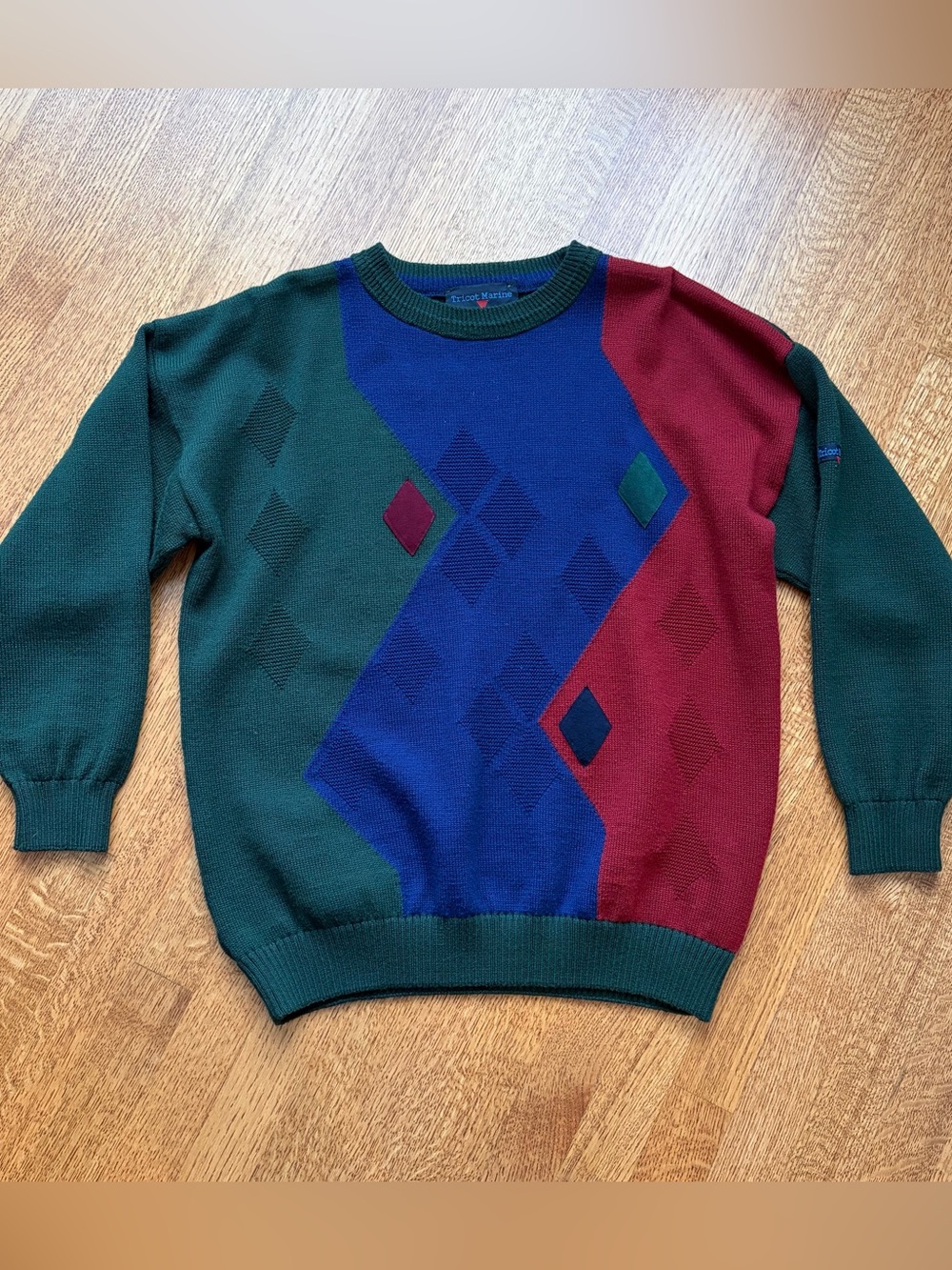 Vintage Tricot Marine Colorblock Sweater Made in Ireland Wool Blend Geometric M